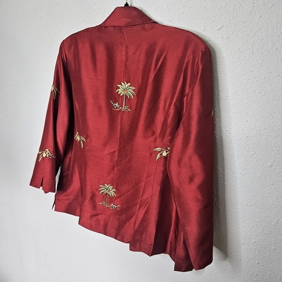 Silkland‎ Maroon Red Silk Blazer Womens 10 Embroidered Tropical Monkey - Picture 9 of 9